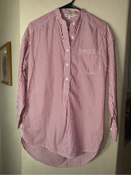 Alex Mill Tops - Alex Mill Red White Striped Cotton Popover Tunic Blouse Long Sleeve Pocket Top